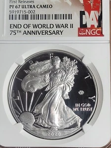 2020 W SILVER EAGLE V75 PF67 ULTRA CAMEO REVERSE WEAKLY STRUCK ERROR! 69 #15-002 - Picture 1 of 6