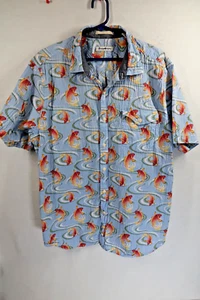 Tommy Bahama Koi Fish Print Hawaiian Shirt Mens XL Blue Ripple Texture Asian - Picture 1 of 10