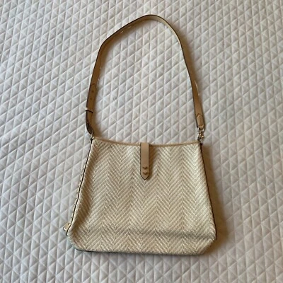 Stella And Dot Crossbody Leather Bag Tan White Chevron Shoulder Bag Hobo Tote - Image 1 of 4