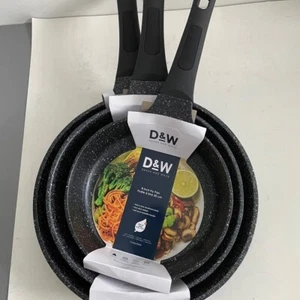 Deane & White D&W 3Pc Frying Pan / Skillet Set 11" 9.5″ & 8" Black Cookware New - Picture 1 of 5