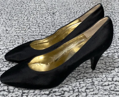 Женские винтажные атласные туфли-лодочки Bruno Magli на каблуке 2,5 дюйма 10 B цвет черный Италия классическая капсула - Изображение 1 из 4