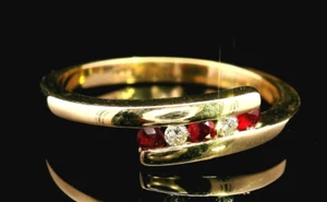 9ct Yellow Gold Ruby & Diamond Crossover Ring – Elegant & Timeless - Picture 1 of 17