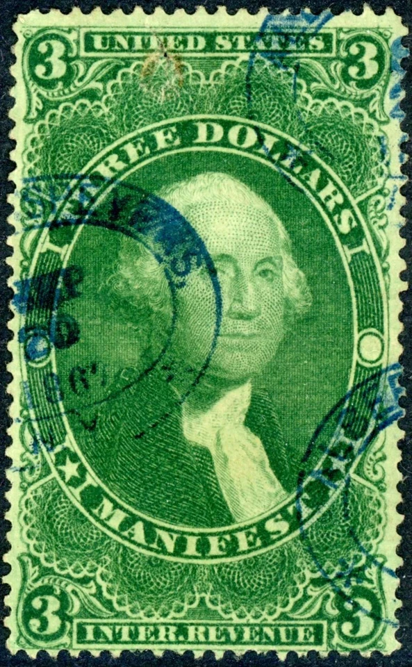 USA R86c $3 MANIFEST -- BLUE DATE CANCELS - Image 1 of 1
