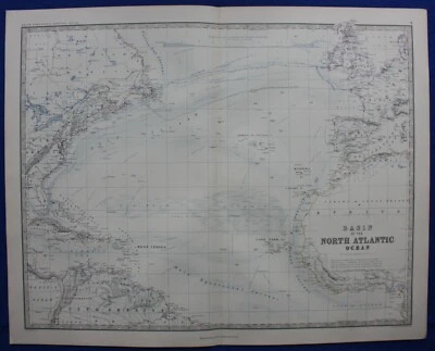 BASIN OF THE NORTH ATLANTIC OCEAN, large original antique map, Johnston, 1871 - Image 1 of 4