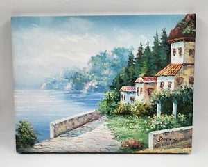 Mediterranean Village firmado ""BROSSON"" óleo sobre lona original Europa - Imagen 1 de 7