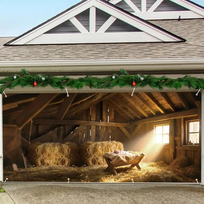 Pesebre de Navidad Puerta de Garaje Banner Cubierta 16 X 7 Pies Grande Belén de Navidad Foto 1 de 4