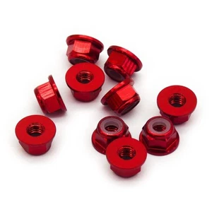 10 Stück M4 Flansch Sicherung Sechskantmuttern Nylon Einsatz eloxiertes Aluminium (rot) - Bild 1 von 3
