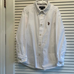 US Polo ASSN Boys White Long Sleeve Button Down Shirt Medium School - Picture 1 of 5