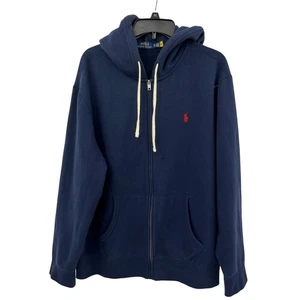 Mens Polo Ralph Lauren Navy Blue Full Zip Hoodie Sweatshirt Logo XL Heavyweight - Picture 1 of 9