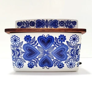 Arabia Salt Box Finland 6-64 White Blue Heats & Flowers Ceramic Home Decor VTG - Picture 1 of 21