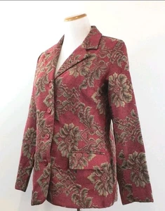  Chaqueta Blazer Forrada DENIM & CO Tapiz Rojo Oscuro Estampado Floral Para Mujer Mediana - Imagen 1 de 10