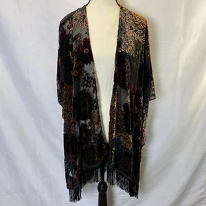 Kimono donna velluto burnout floreale World Market frange trasparenti bohemien taglia unica - Foto 1 di 10
