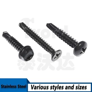 Round/Countersunk/Hexagon Head Self Drilling Screws - Black 304 Stainless Steel - Picture 1 of 5