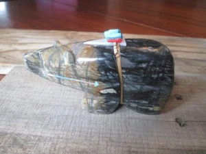 Großer Indianer Zuni Picasso Steinbär Fetisch Türkis Heartline SIGNIERT - Bild 1 von 21