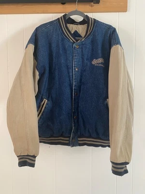 Chaqueta Universitaria Bomber Vintage Años 90 MV Sport Snapple Denim XL Edición Limitada Foto 1 de 4