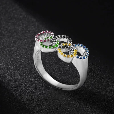2 Ct Round Cut Simulated Multi-Stone Olympic Band Ring 14k White Gold Plated - Image 1 of 4