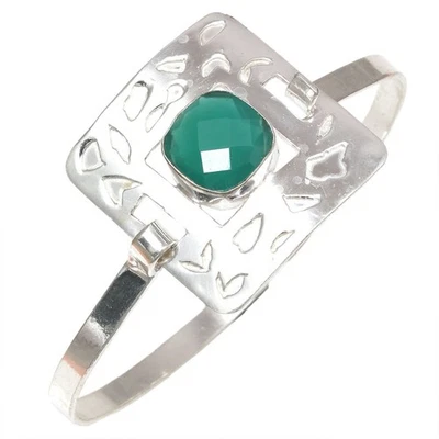 Pulseras brazalete de joyería hechas a mano con piedras preciosas de ónix verde 7"" ajustables Foto 1 de 4