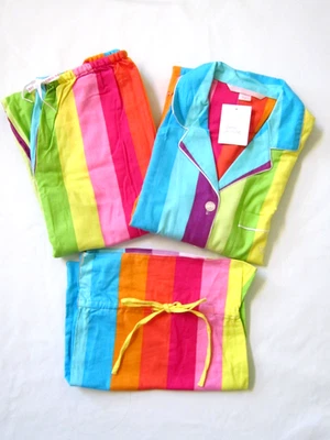 Y2K Victoria Secret ALGODÓN ARCO IRIS FRANELA PIJAMA CAMISA PANTALÓN + BOLSO CONJUNTO S Foto 1 de 4