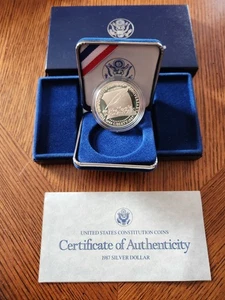 1987 US Constitution 200th Anniv. Comm. Proof Silver Dollar Original Case w/COA - Picture 1 of 3