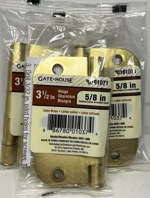 Lote de 3 bisagras de puerta de esquina redondeadas de latón satinado de radio de 3-1/2” x 5/8” con tornillos Foto 1 de 2