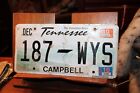 2010 Tennessee License Plate Campbell County Craft Grade 187-WYS