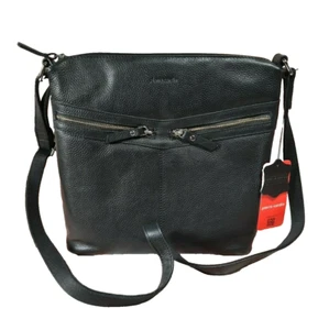 BNWT Pierre Cardin Black Genuine Leather Cross Body Zip Handbag Bag PC3209 - Picture 1 of 3