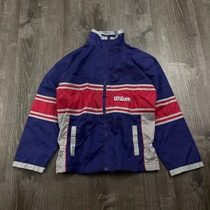 Wilson Boys Windbreaker Jacket Navy Blue Red Athletic Collared Size 14 / 16 - Picture 1 of 4