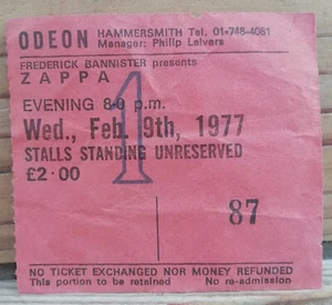 FRANK ZAPPA LIVE AT HAMMERSMITH WED., 9. FEBRUAR 1977 TICKET - Bild 1 von 2