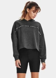 NEW UNDER ARMOUR UA Women's TAPED Gray Black Fleece Hoodie Sweatshirt LARGE L - Picture 1 of 8