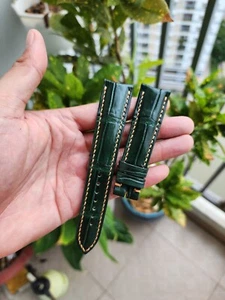 Green 21/18mm 100% Genuine,Real Exotic Leather Watch Strap Band CURVED END - Picture 1 of 9