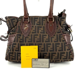 Borsa a mano FENDI Zucca FF Etnico tela pelle marrone tote vintage autentica - Foto 1 di 23