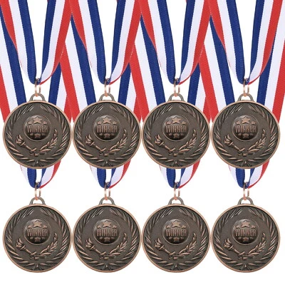 8 Pieces Bronze Winner Award Medals Metal with Neck Ribbon Foto 1 de 4