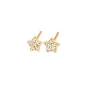 Orecchini A Stella In Argento Sterling Con CZ Pave - 7mm Oro - Foto 1 di 7