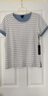 Nuevo con etiquetas Camiseta Top Willi Smith Mujer Talla L 100% Algodón Rayas Manga Corta Foto 1 de 4