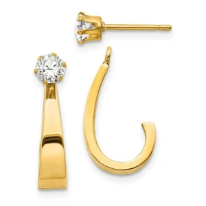 14k 14kt Yellow Gold J Hoop with CZ Stud Earring Jackets 21mm X 4mm - Picture 1 of 3