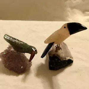 Two Hand Carved Birds On Amethyst Quartz Crystal Cluster - Picture 1 of 24