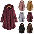 Womens Winter Thermal Warm Solid Pullover Hooded Button Hoodies Coats Jackets US