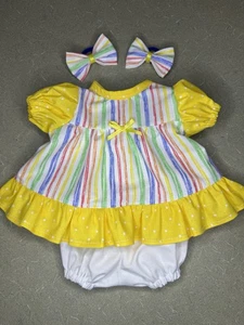 16” Cabbage Patch Kids Crayon Stripe Dress Outfit Bows Doll Clothes - Picture 1 of 3