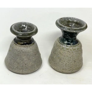 Vintage Studio Art Pottery Bud Flower Small Vase Set of 2 Signed by Artist - Picture 1 of 7