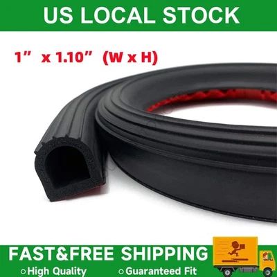 1inch D Shape 12FT Truck Door Rubber Weather Strip Self-Adhesive Soundproof Seal - Image 1 of 4