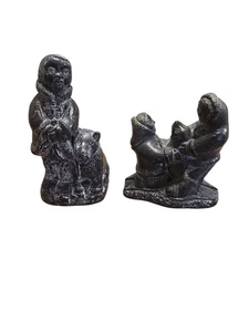 Vintage 70er Jahre Ein Wolf Original Handarbeit in Kanada Eskimo Skulpturen x2 - Bild 1 von 7