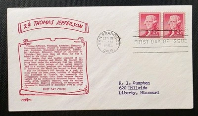 US FDC # 1033 Thomas Jefferson 1954. - Image 1 of 4