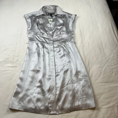 INC International Concepts Silk Shirt Dress Women’s 8 Silver Grey Platinum NWT - Image 1 of 4