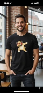 Funny Dabbing Dog T-Shirt Men's XL Black Short Sleeve Graphic Tee - Picture 1 of 16