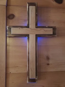 Handmade Custom Wooden Cross with LED Lighting - Picture 1 of 7