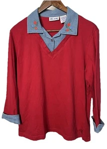 Maglione donna BLAIR ricamo floreale camicia rossa taglia media insegnante retrò vintage - Foto 1 di 7