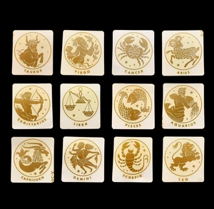 1 ASTROLOGY ZODIAC HOROSCOPE vintage WATER sticker decal prism prismatic GOLD - Picture 1 of 13