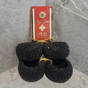 Royal Home Black Beaded Napkin Rings set of 4 NEW India - Picture 1 of 5