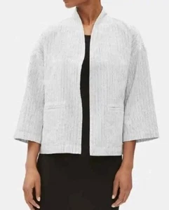 Chaqueta Eileen Fisher Orgánica Lino Algodón Tictac Rayas Talla XSmall - Imagen 1 de 8