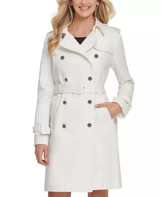 DKNY Gabardina Cinturón Crema Doble Pecho Mujer Talla Pequeña-NUEVO SIN ETIQUETAS Foto 1 de 4